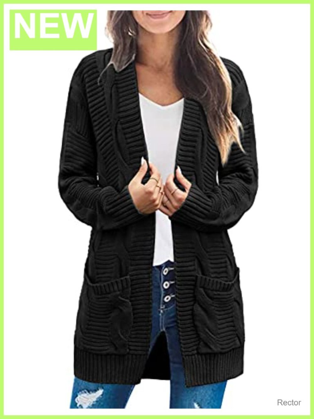 Women's Cable Knit Open Front Cardigan Sweater Loose Chunky Long Sleeve